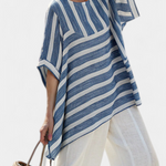 Lourdes | Sophisticated Blue Striped Top & Hem-Detailed Pants