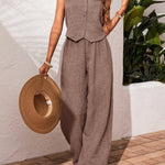 CHARISSA™ – Elegant Sleeveless V-Neck Top and Trousers Set