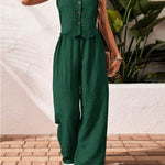 CHARISSA™ – Elegant Sleeveless V-Neck Top and Trousers Set