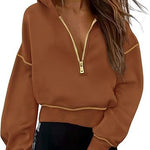 GRETEL™ - Stylish Hooded Sweatshirt with Zipper & Stitching Detail for Cropped Pullover