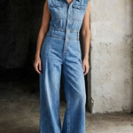 Stella | Cinched Waist Wide Leg Denim Jumpsuit