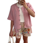 WREN™ – Soft Ribbed Button-Down Short Sleeve Cardigan