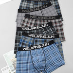 2 Pack Men's Grid Print Breathable Antibacterial Soft Cotton Trunks