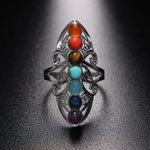 Chakra Seven Stone Adjustable Silver Ring