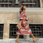 Kaia - Geometric Prints Long Party Dress