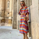 Kaia - Geometric Prints Long Party Dress