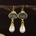 Geometry Black Stone and Pearl Earrings