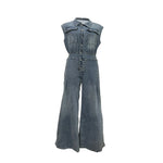 Stella | Cinched Waist Wide Leg Denim Jumpsuit