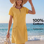 Gwendolen | Collar Pocket Dress — Short Sleeve Summer Knit Cotton Blend Dress