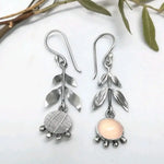 Silver Leafy Rose Quartz Drop Earrings