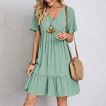 Trendy Boho Ruffle Hem Mini Dress