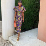 Loren - Vibrant Midi Dress with Puff Sleeves