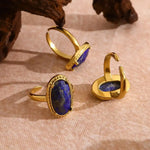 Golden Adjustable Ring with Lapis Azul Stone