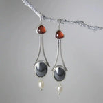 Silver Tri-Stone Pearl Drop Earrings