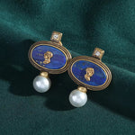 Antique Lapis Lazuli Cameo Necklace Earrings Set