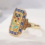 Vintage Enamel Floral Statement Ring