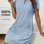 Gwendolen | Collar Pocket Dress — Short Sleeve Summer Knit Cotton Blend Dress