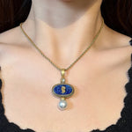 Antique Lapis Lazuli Cameo Necklace Earrings Set
