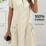 Gwendolen | Collar Pocket Dress — Short Sleeve Summer Knit Cotton Blend Dress