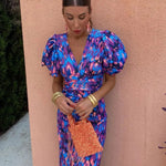 Lateefah | Vibrant Midi Dress with Puff Sleeves