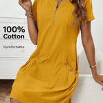 Gwendolen | Collar Pocket Dress — Short Sleeve Summer Knit Cotton Blend Dress