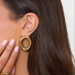 Elegant Curved Gold Open Oval Earrings