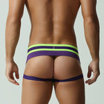 2 Pack Men's Cotton Jockstrap with Colorblock Design Athletic Support Fit