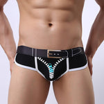 Zipper Belt Printed Cotton Pouch Briefs