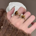 Golden Solar Trio Ring Set