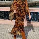 Noemi | Beach Glam Brown Long Printed Dress