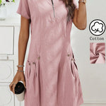 Gwendolen | Collar Pocket Dress — Short Sleeve Summer Knit Cotton Blend Dress
