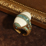 White Enamel Opal Ring