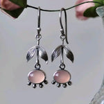 Silver Leafy Rose Quartz Drop Earrings