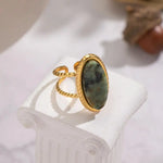 Green Jasper Adjustable Double Ring