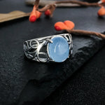 Silver Swirl Oval Stone Ring