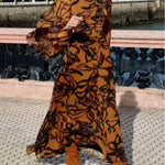 Ashley | Beach Glam Brown long printed dress
