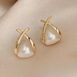 Vintage Cross Triangle Pearl Dropping Earrings