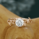 Leaf Vine Solitaire Crystal Ring