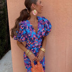 Lateefah | Vibrant Midi Dress with Puff Sleeves