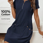 Gwendolen | Collar Pocket Dress — Short Sleeve Summer Knit Cotton Blend Dress