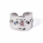 Adjustable Hammered Wide Rainbow Crystal Ring