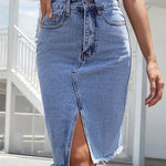GISELE™ – Casual Slit Midi Denim Skirt