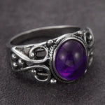 Classic Silver Purple Oval Scroll Ring