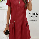 Gwendolen | Collar Pocket Dress — Short Sleeve Summer Knit Cotton Blend Dress
