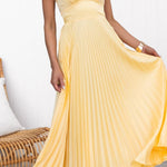 Victoria™ - Yellow Pleated V-Neck Maxi Dress