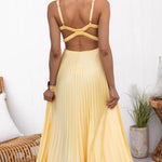 Victoria™ - Yellow Pleated V-Neck Maxi Dress