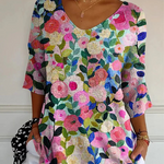 Colorful Spring Floral Garden Printed Women's Casual Pullover Knit