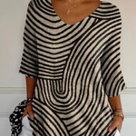 Kallista | Retro Geometric Art Round Line Print Casual Pullover Knit