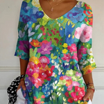 Reine | Vintage Lovely Floral Art Print Casual Pullover Knit