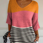 Women's Abstract Line Pattern Art Print Casual Knit Pullover